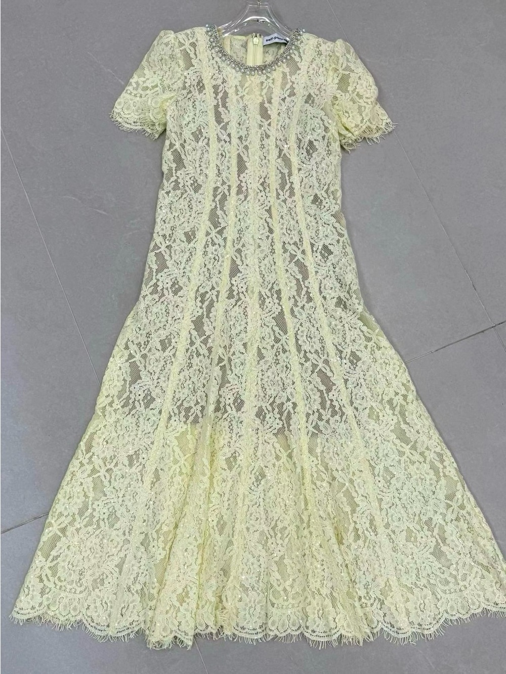 NWOT Self-Portrait YELLOW LACE EMBELLISHED MIDI DRESS - Picture 10 of 13